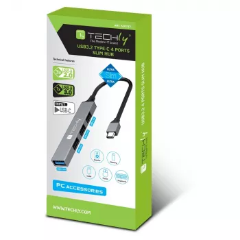Stacja dokująca/replikator portów Techly IUSB32-HUB4C-3U2SLS przewodowa USB 3.2 Gen 1 (3.1 Gen 1) Type-C szary
