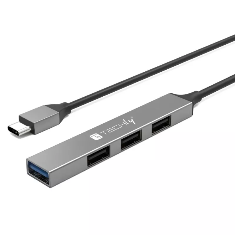 Stacja dokująca/replikator portów Techly IUSB32-HUB4C-3U2SLS przewodowa USB 3.2 Gen 1 (3.1 Gen 1) Type-C szary