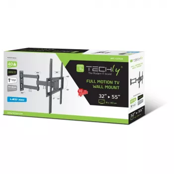 Techly 32-55 cali Full-Motion LED LCD TV Uchwyt ścienny, 400 x 400 mm, -15 - 10°, 10 - 90°, 180°, Stal, Czarny