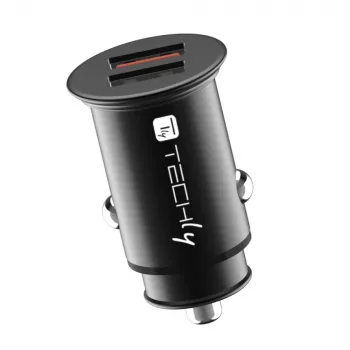 Techly Mini ładowarka samochodowa 2 porty USB-A Quick Charge 3.0 36 W w czarnej metalowej obudowie