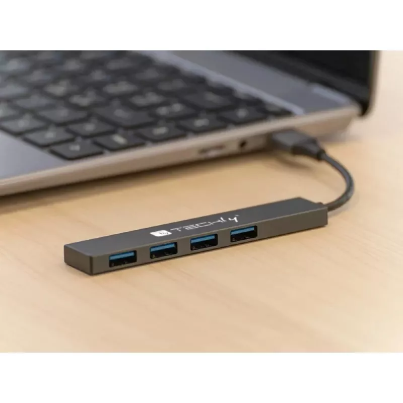 Techly IUSB32-HUB4A-4U3SL stacja dokująca/replikator portów do laptopa Przewodowa USB 3.2 Gen 1 (3.1 Gen 1) Typ-A Szary