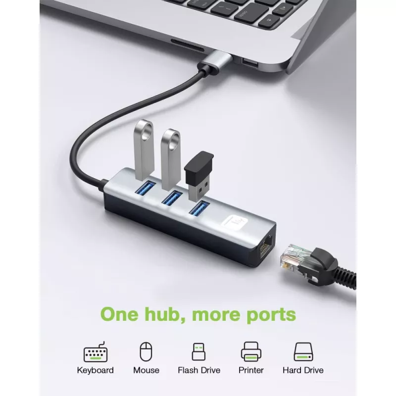 Stacja dokująca/replikator portów do laptopa Techly IDATA USB-ETGIGA3AA przewodowa USB 3.2 Gen 1 (3.1 Gen 1) Type-A, czarno-srebrna