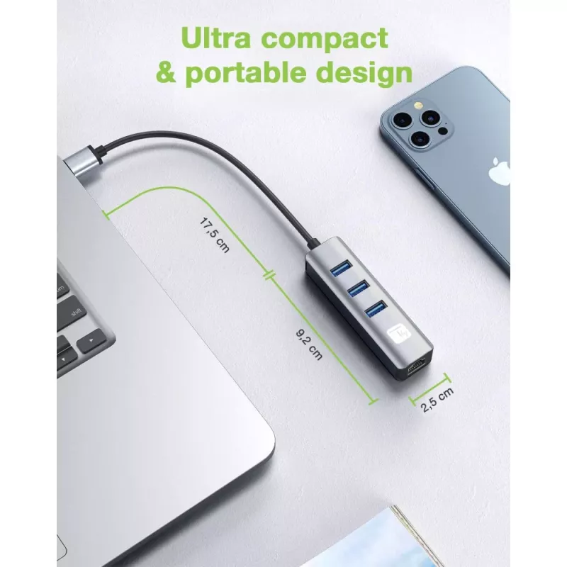Stacja dokująca/replikator portów do laptopa Techly IDATA USB-ETGIGA3AA przewodowa USB 3.2 Gen 1 (3.1 Gen 1) Type-A, czarno-srebrna