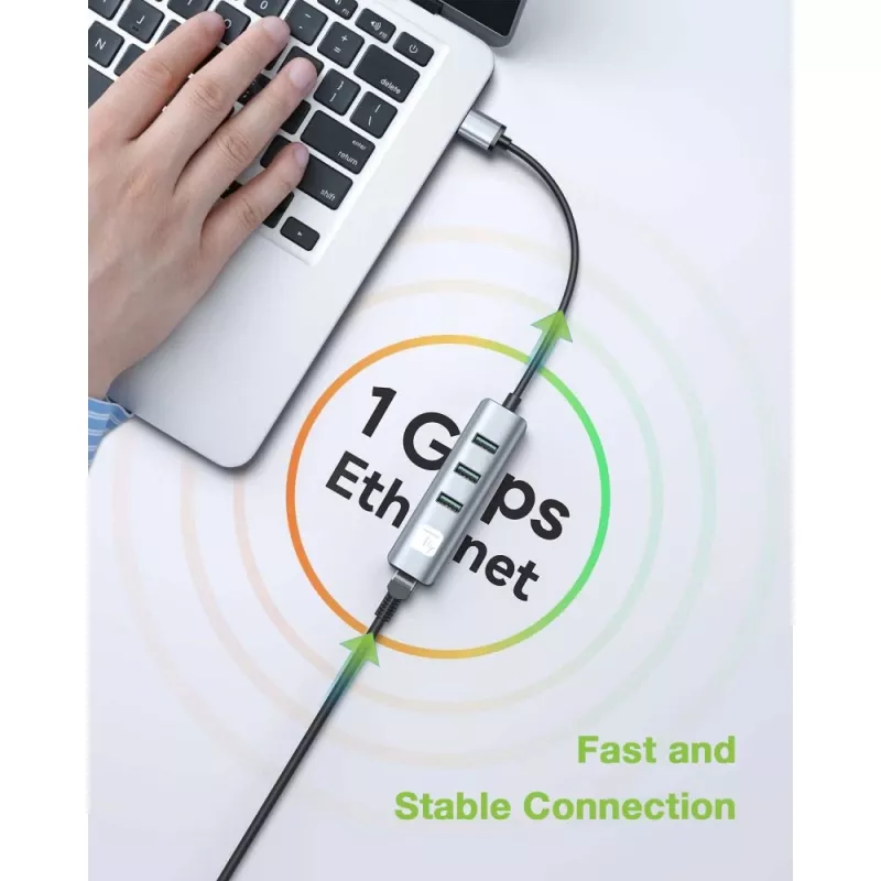 Stacja dokująca/replikator portów do laptopa Techly IDATA USB-ETGIGA3AA przewodowa USB 3.2 Gen 1 (3.1 Gen 1) Type-A, czarno-srebrna