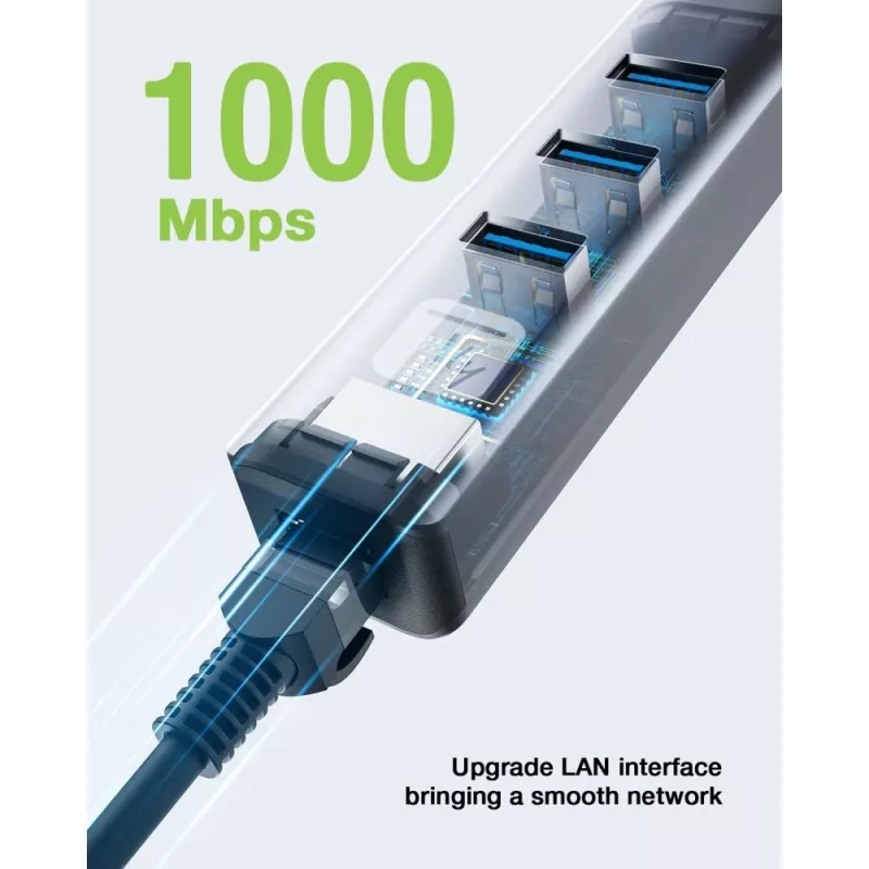 Stacja dokująca/replikator portów do laptopa Techly IDATA USB-ETGIGA3AA przewodowa USB 3.2 Gen 1 (3.1 Gen 1) Type-A, czarno-srebrna