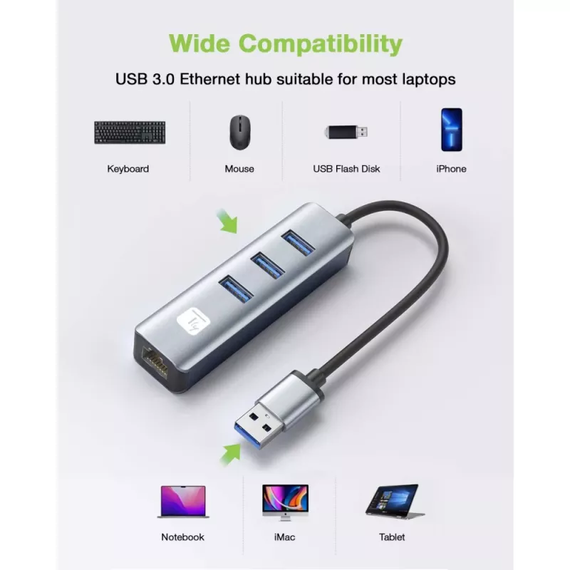 Stacja dokująca/replikator portów do laptopa Techly IDATA USB-ETGIGA3AA przewodowa USB 3.2 Gen 1 (3.1 Gen 1) Type-A, czarno-srebrna