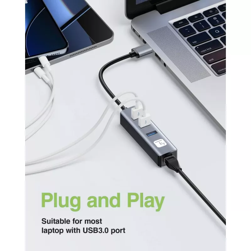Stacja dokująca/replikator portów do laptopa Techly IDATA USB-ETGIGA3AA przewodowa USB 3.2 Gen 1 (3.1 Gen 1) Type-A, czarno-srebrna