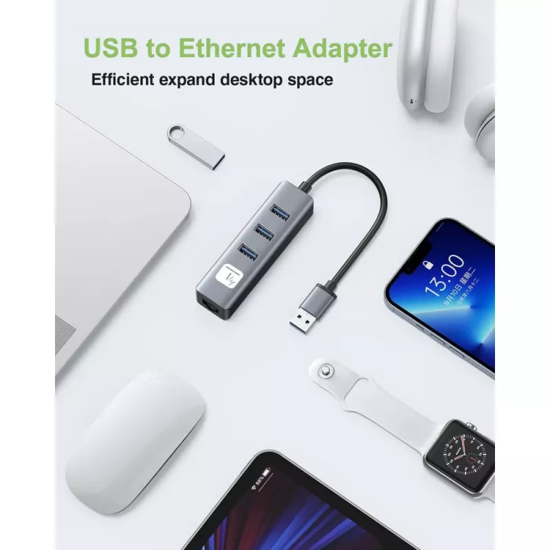Stacja dokująca/replikator portów do laptopa Techly IDATA USB-ETGIGA3AA przewodowa USB 3.2 Gen 1 (3.1 Gen 1) Type-A, czarno-srebrna