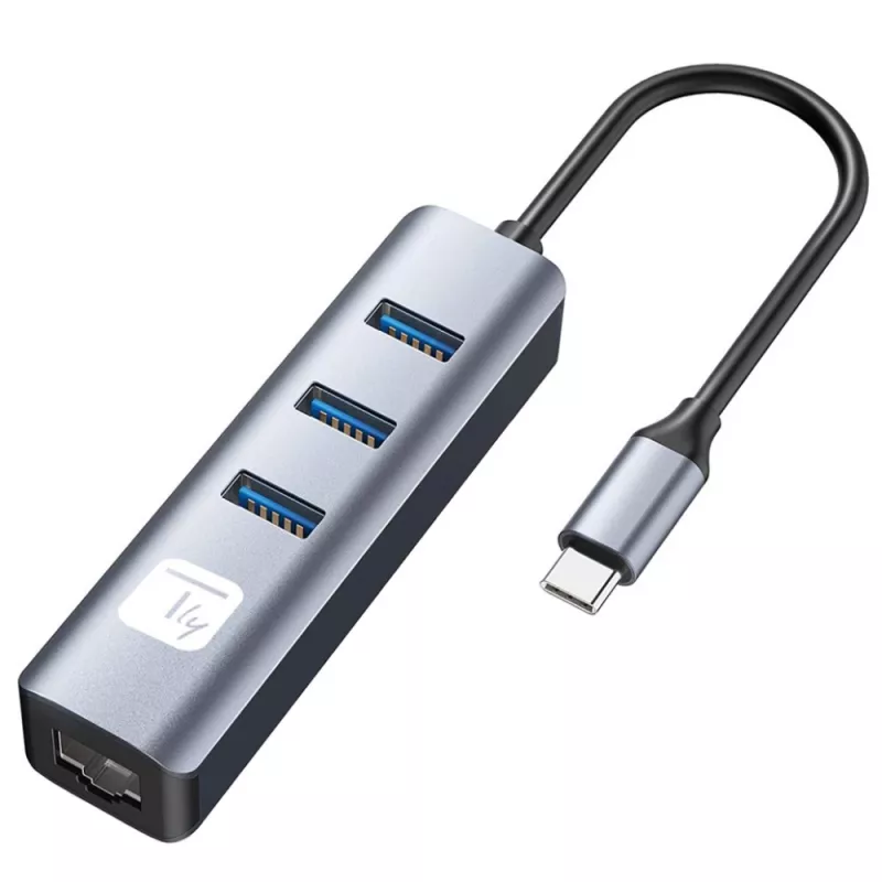 Techly IDATA USB-ETGIGA3CA stacja dokująca/replikator portów do laptopa przewodowa USB 3.2 Gen 1 (3.1 Gen 1) Type-A + Type-C czarny, srebrny