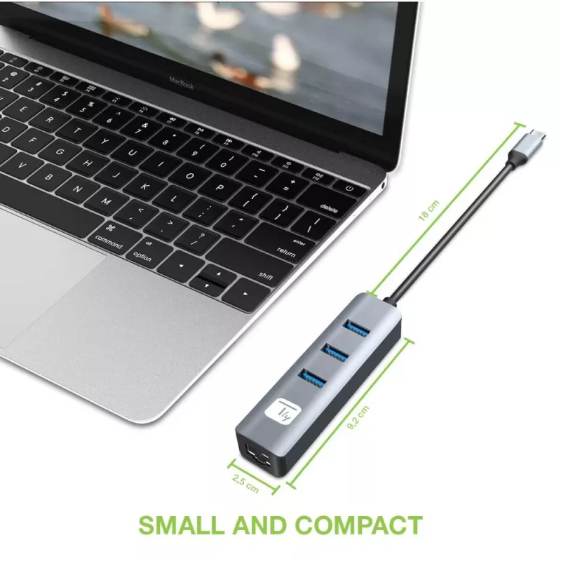 Techly IDATA USB-ETGIGA3CA stacja dokująca/replikator portów do laptopa przewodowa USB 3.2 Gen 1 (3.1 Gen 1) Type-A + Type-C czarny, srebrny