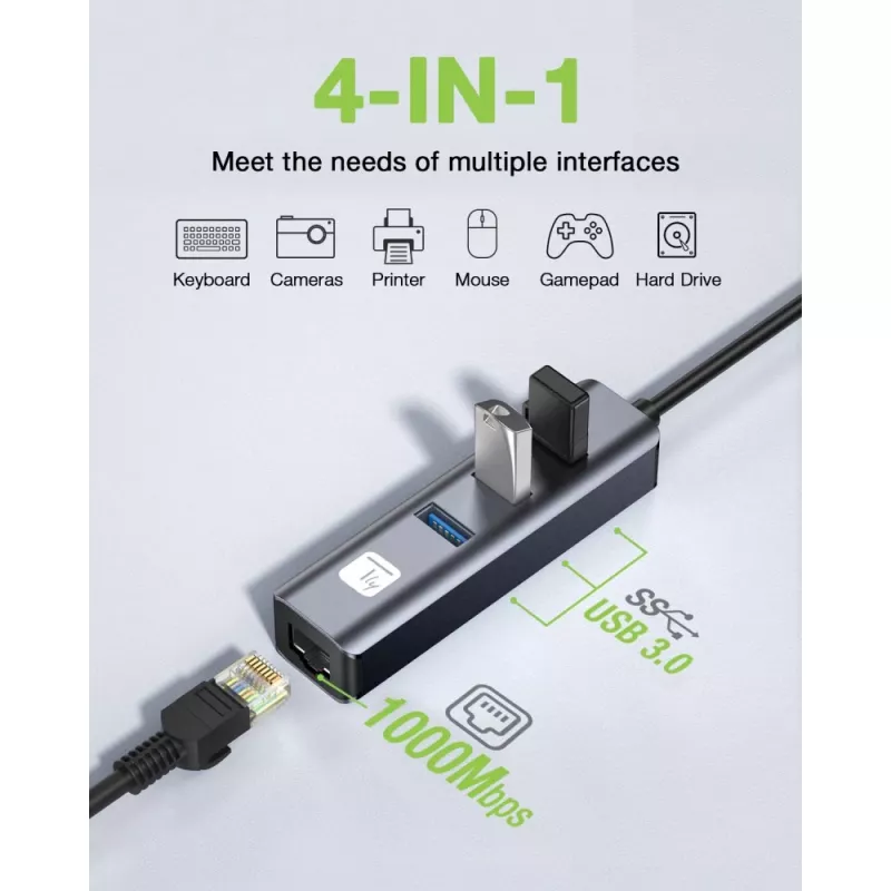 Techly IDATA USB-ETGIGA3CA stacja dokująca/replikator portów do laptopa przewodowa USB 3.2 Gen 1 (3.1 Gen 1) Type-A + Type-C czarny, srebrny