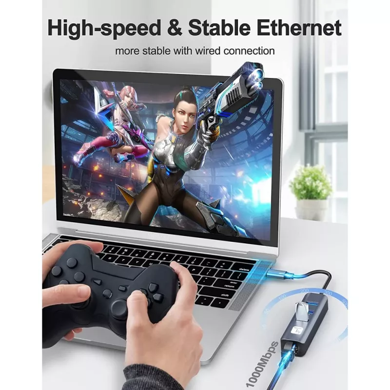Techly IDATA USB-ETGIGA3CA stacja dokująca/replikator portów do laptopa przewodowa USB 3.2 Gen 1 (3.1 Gen 1) Type-A + Type-C czarny, srebrny