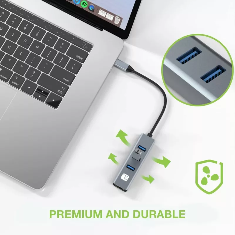 Techly IDATA USB-ETGIGA3CA stacja dokująca/replikator portów do laptopa przewodowa USB 3.2 Gen 1 (3.1 Gen 1) Type-A + Type-C czarny, srebrny