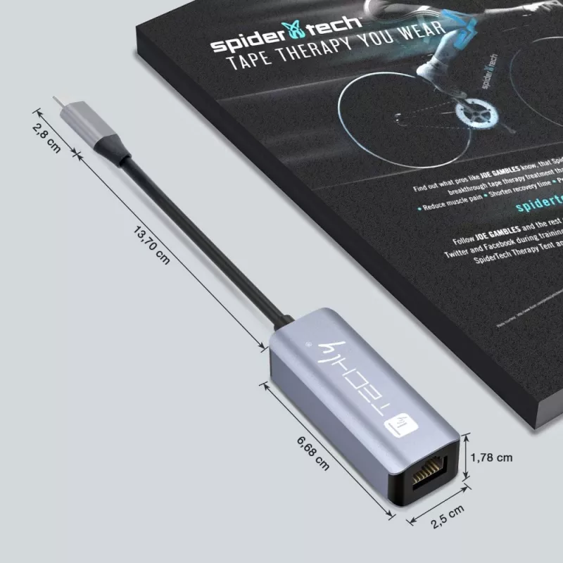 Techly IDATA USB-ETGIGA-CA stacja dokująca/replikator portów do laptopa Przewodowa USB 3.2 Gen 1 (3.1 Gen 1) Type-C Czarny, Srebrny