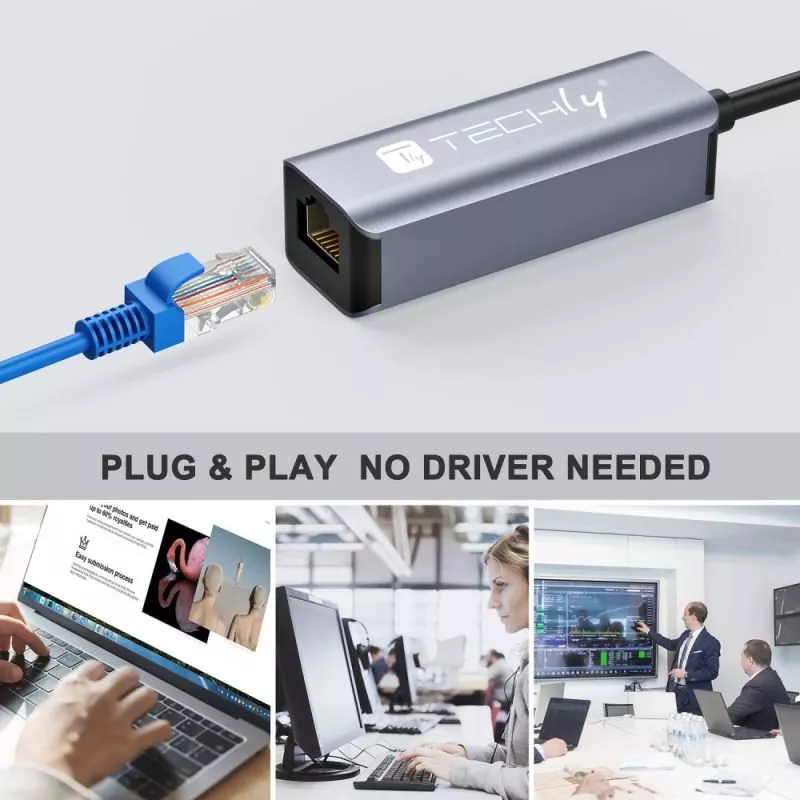 Techly IDATA USB-ETGIGA-CA stacja dokująca/replikator portów do laptopa Przewodowa USB 3.2 Gen 1 (3.1 Gen 1) Type-C Czarny, Srebrny