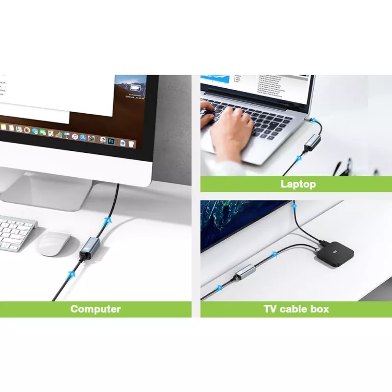 Techly IDATA USB-ETGIGA-CA stacja dokująca/replikator portów do laptopa Przewodowa USB 3.2 Gen 1 (3.1 Gen 1) Type-C Czarny, Srebrny