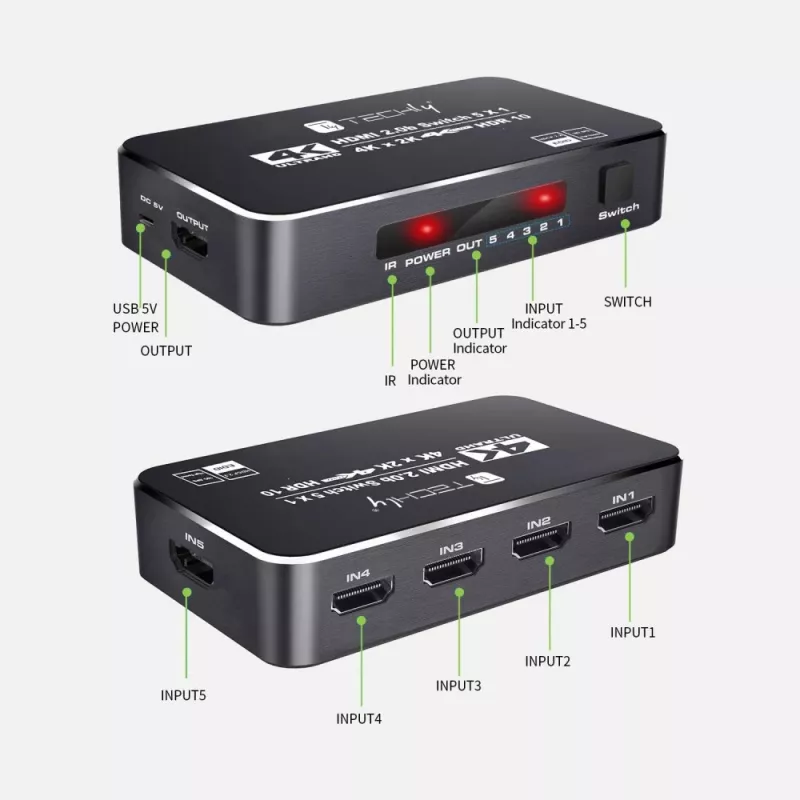 Techly IDATA HDMI2-4K5160B przełącznik wideo HDMI