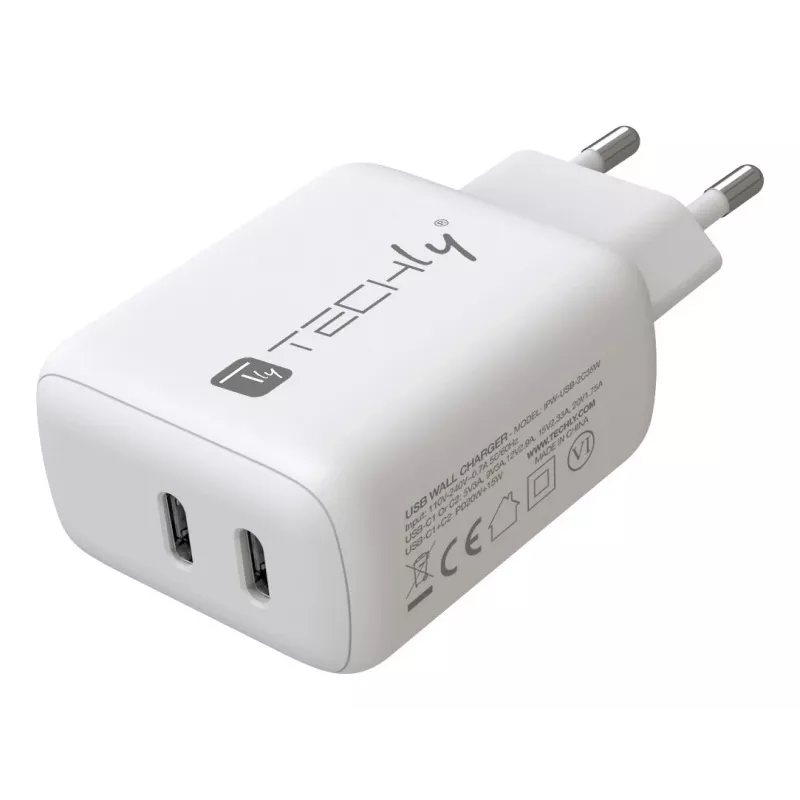 Techly IPW-USB-2C35W ładowarka do urządzeń mobilnych Laptop, Smartfon, Tablet Biały AC Szybkie ładowanie Do użytku wewnątrz pomieszczeń