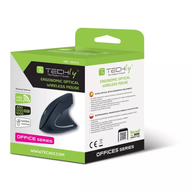 Techly IM 1200-VM-B mysz Medyczna Praworęczna RF Wireless Optyczna 1600 DPI