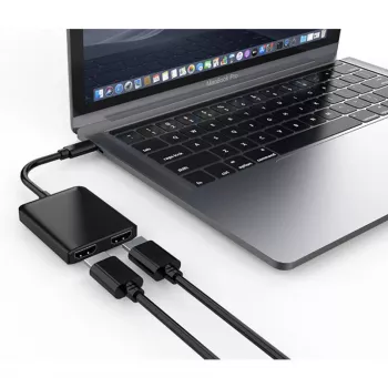 Techly IADAP USBC-HDMI2T4K adapter kabla wideo 0,15 m USB Type-C 2 x HDMI Czarny