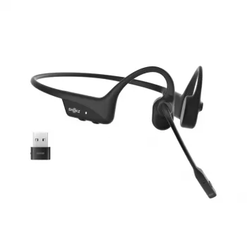 SHOKZ OpenComm2 UC 2025 Upgrade Bezprzewodowy Bluetoothowy Zestaw słuchawkowy z przewodnictwem kostnym do wideokonferencji z portem ładowania USB-C i adapterem USB-C | 16 godz. czasu rozmów, 29 m zasięgu bezprzewodowego, 1 godz. ładowania | Zawiera mikrofon na wysięgniku z redukcją szumów i klucz sprzętowy, czarny