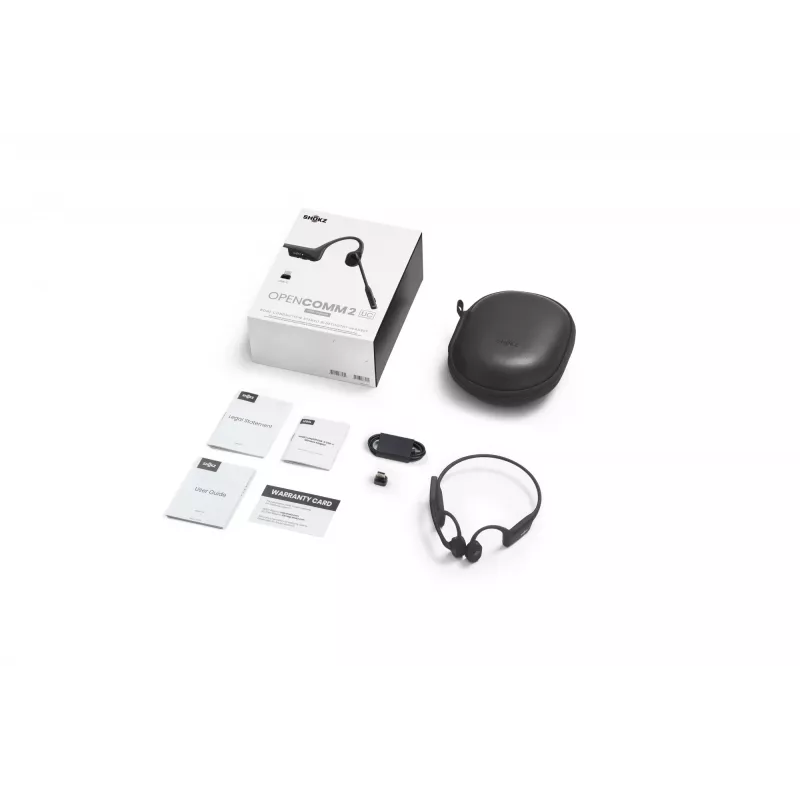 SHOKZ OpenComm2 UC 2025 Upgrade Bezprzewodowy Bluetoothowy Zestaw słuchawkowy z przewodnictwem kostnym do wideokonferencji z portem ładowania USB-C i adapterem USB-C | 16 godz. czasu rozmów, 29 m zasięgu bezprzewodowego, 1 godz. ładowania | Zawiera mikrofon na wysięgniku z redukcją szumów i klucz sprzętowy, czarny