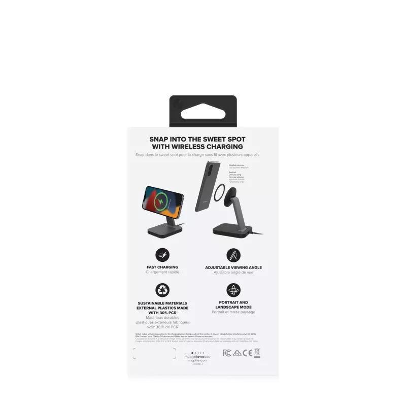mophie UNV WRLS-snap+ stand-Czarny-ROC-EU, do pomieszczeń, zasilanie AC, ładowanie bezprzewodowe, czarny