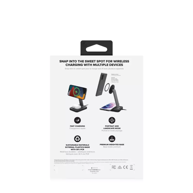 mophie UNV WRLS-snap+ stand & pad-Czarny-ROC-EU, Wewnętrzna, Zasilanie sieciowe, Ładowanie bezprzewodowe, Czarny