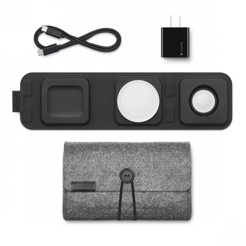 mophie 3-w-1 podróżna ładowarka z MagSafe (2023), Do użytku wewnętrznego, USB, Ładowanie bezprzewodowe, Czarny