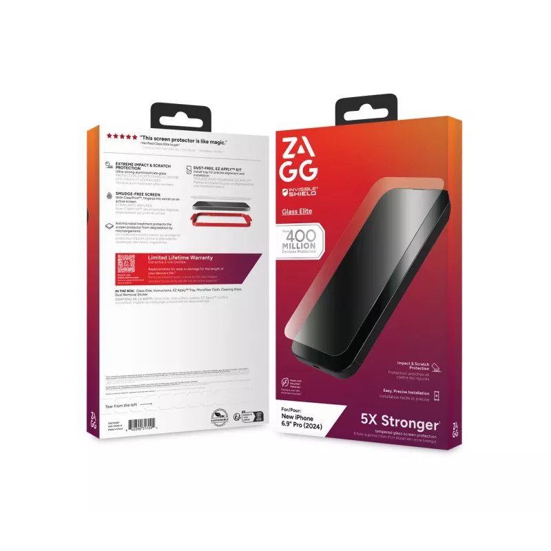 InvisibleShield Glass Elite Apple iPhone 16 Pro Max Screen, Apple, iPhone 16 Pro Max, Antybakteryjny, Odporny na uderzenia, Odporny na zarysowania, Niezniszczalny, Transparentny, 1 szt.