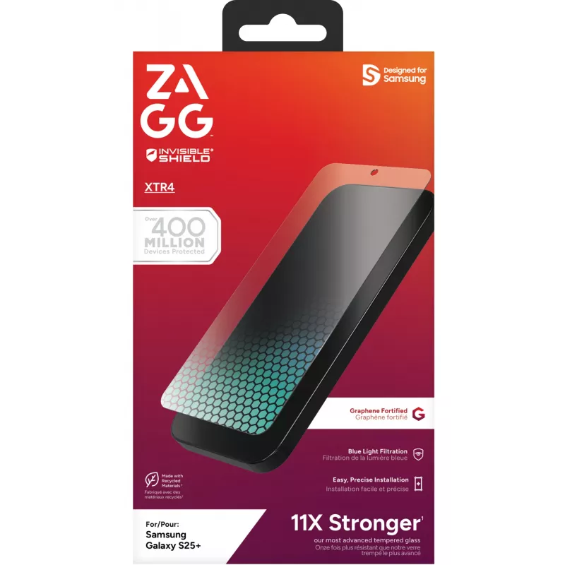 InvisibleShield Glass XTR4 Samsung Galaxy S25+ Screen, Samsung, Galaxy S25+, antybakteryjna, ochrona przed niebieskim światłem, odporna na uderzenia, odporna na zarysowania, przezroczysta, 1 szt.