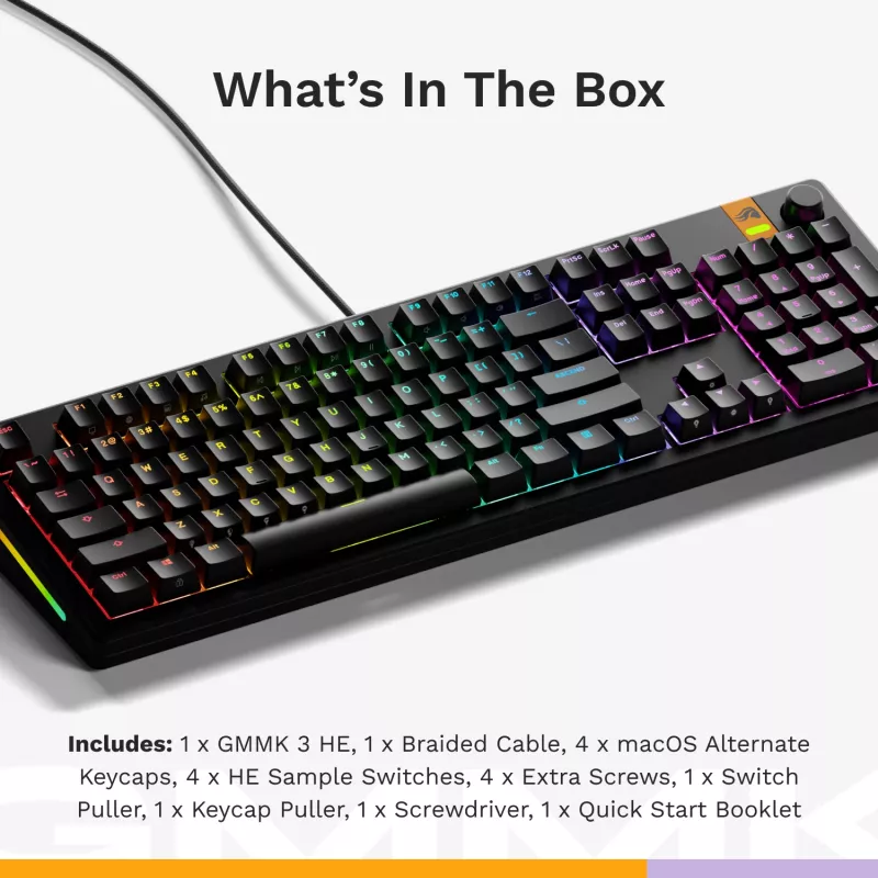 Glorious Gaming GMMK 3 HE 100% Prebuilt Wired Czarny - US, Wired, USB, Mechanical, QWERTY, RGB LED, Czarny