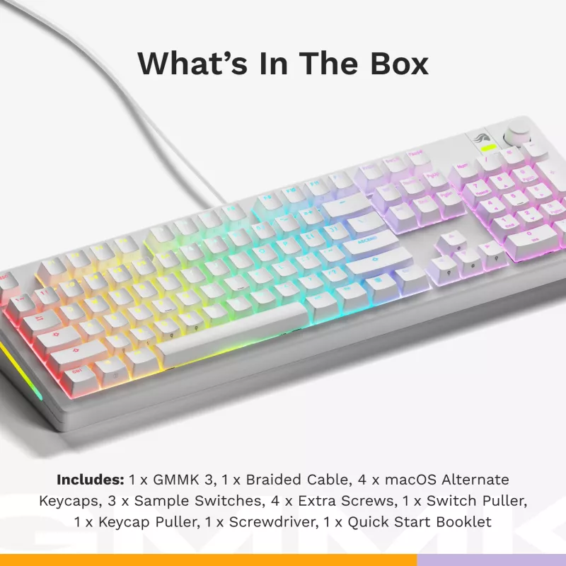 Glorious Gaming GMMK 3 100% Prebuilt Wired biały - US, Wired, USB, Mechanical, QWERTY, RGB LED, biały