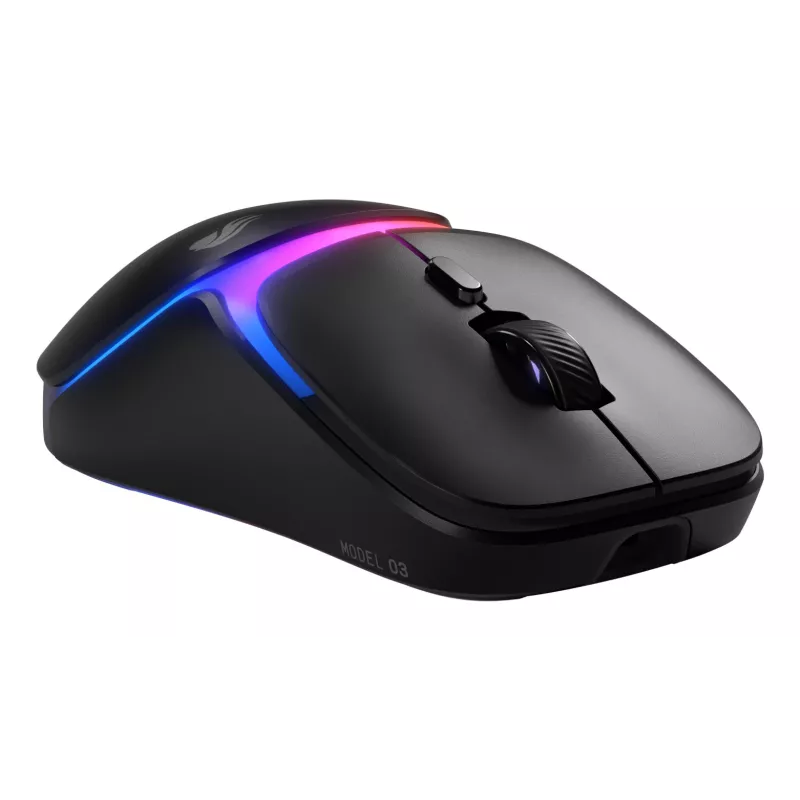Mysz gamingowa Glorious Gaming Model O3 Wireless - system wymiennych baterii InfinitePlay, polling 8k, przełączniki optyczne o wytrzymałości 130 mln kliknięć, ultra lekka 66 g, sensor optyczny 30 000 DPI, RGB - czarna