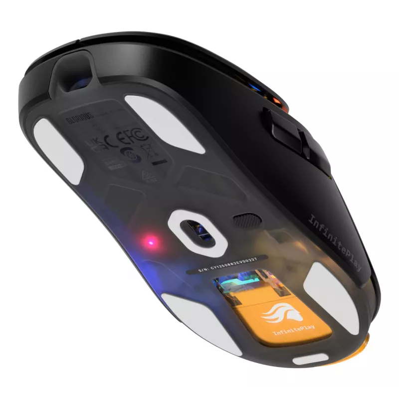 Mysz gamingowa Glorious Gaming Model O3 Wireless - system wymiennych baterii InfinitePlay, polling 8k, przełączniki optyczne o wytrzymałości 130 mln kliknięć, ultra lekka 66 g, sensor optyczny 30 000 DPI, RGB - czarna
