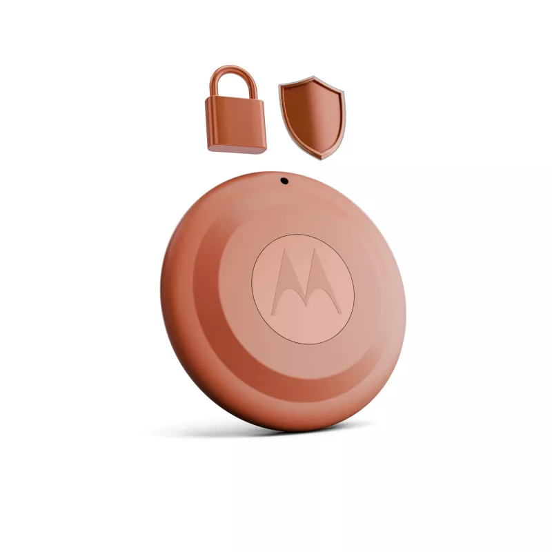 Finder Motorola moto tag 2 — uniwersalny lokalizator, pomarańczowy, bateria CR2032, do 14400 h, 7,4 g, Ø 31,9 mm, 8 mm