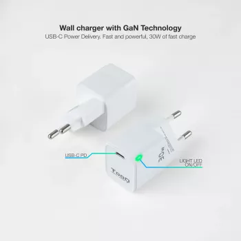 TooQ GAN USB-C/PD Ładowarka sieciowa 30 W, biała, do użytku wewnętrznego, AC, biała