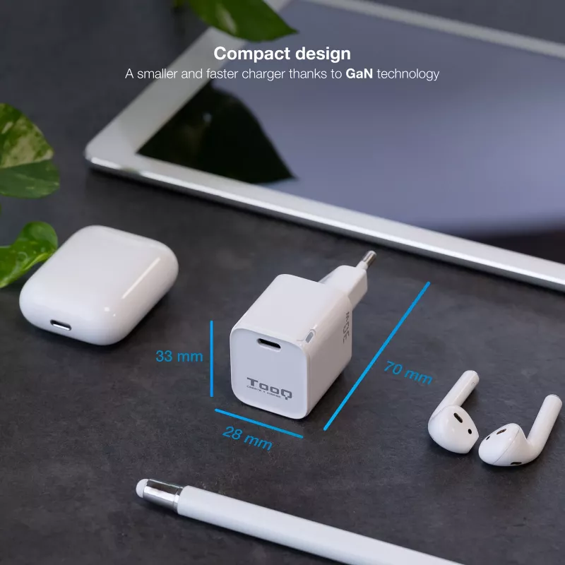 TooQ GAN USB-C/PD Ładowarka sieciowa 30 W, biała, do użytku wewnętrznego, AC, biała