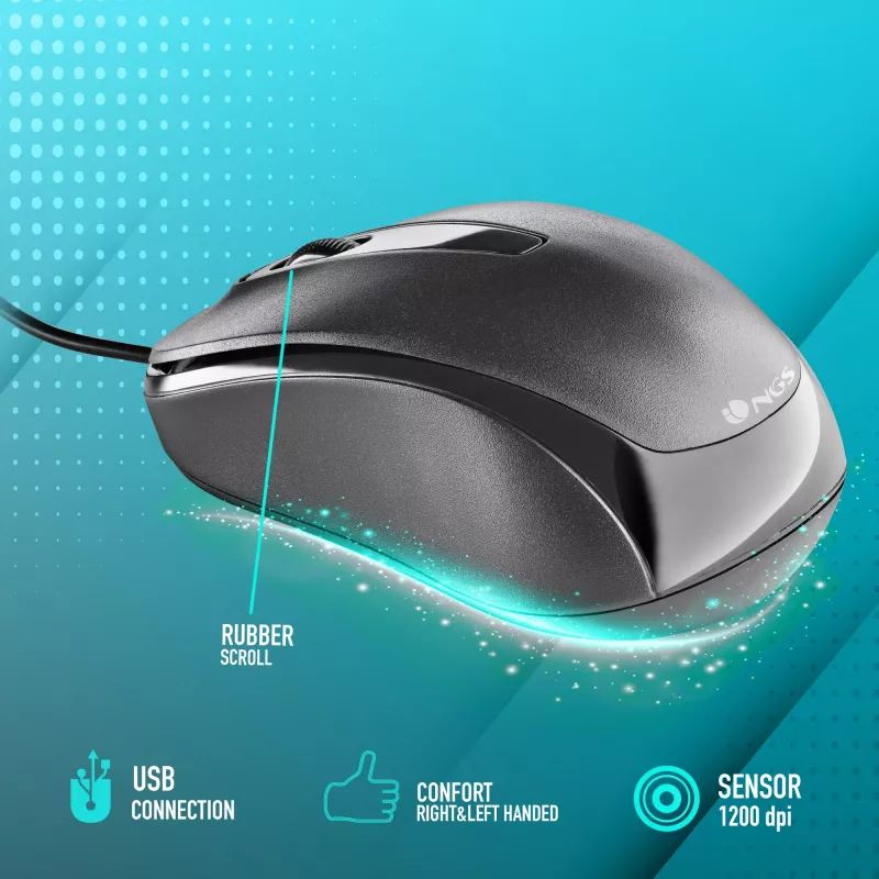 Mysz NGS EASY DELTA biurowa symetryczna USB typu A optyczna 1200 DPI