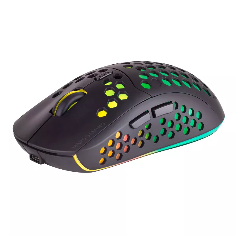 Mars Gaming MMW3, Bezprzewodowa mysz gamingowa, RGB Flow, Ultralekka 79 g, 3200 DPI, Czarna