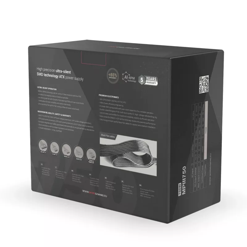 Mars Gaming MPIII750 Zasilacz PC 750W ATX 85% Sprawność 5 Lat Gwarancji