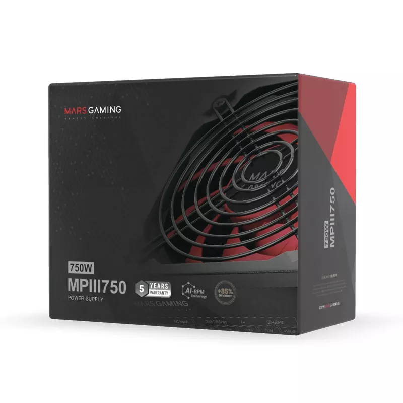 Mars Gaming MPIII750 Zasilacz PC 750W ATX 85% Sprawność 5 Lat Gwarancji