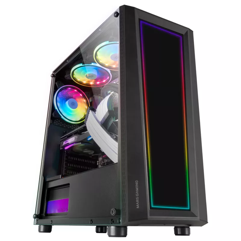 Mars Gaming MC-ART Czarny ATX Gaming PC Case Double Drawable Tempered Glass ARGB 12 Modes 12cm Fan