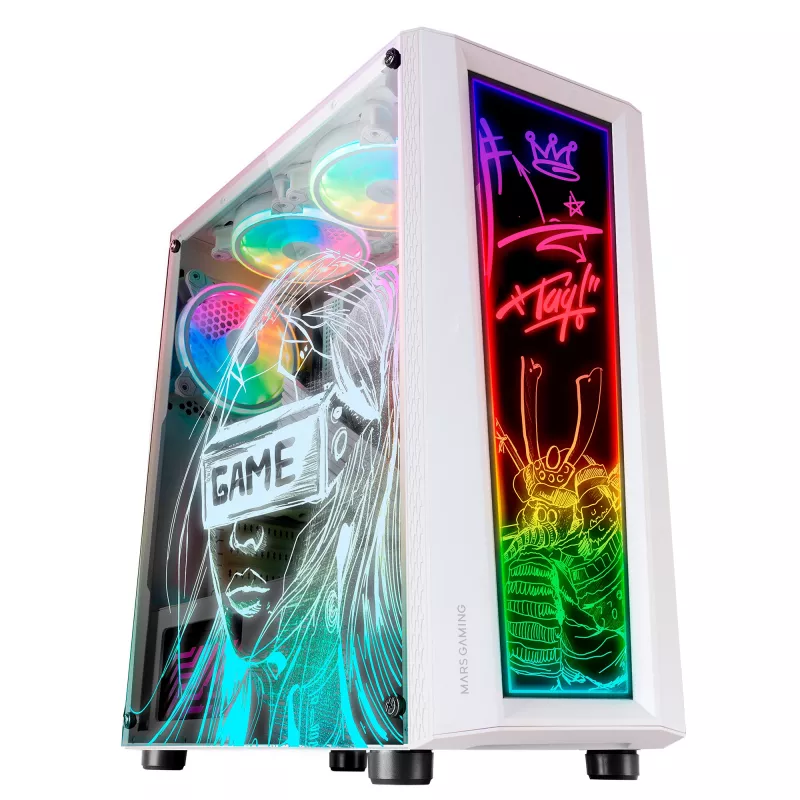 Mars Gaming MC-ART biały ATX obudowa gamingowa PC podwójnie rysowalna szkło hartowane ARGB 12 trybów wentylator 12 cm