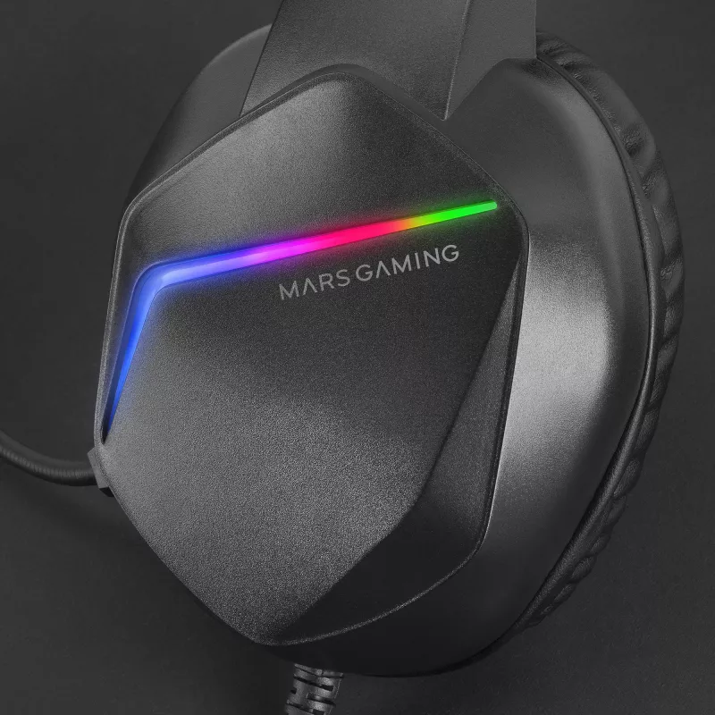 Mars Gaming MH122 Czarny, FRGB Nauszny Zestaw Słuchawkowy Gamingowy z Mikrofonem, Dźwięk HiFi, Redukcja Hałasu, Ultra Lekki, PS4 PS5 Xbox Switch Tablet Windows Mac