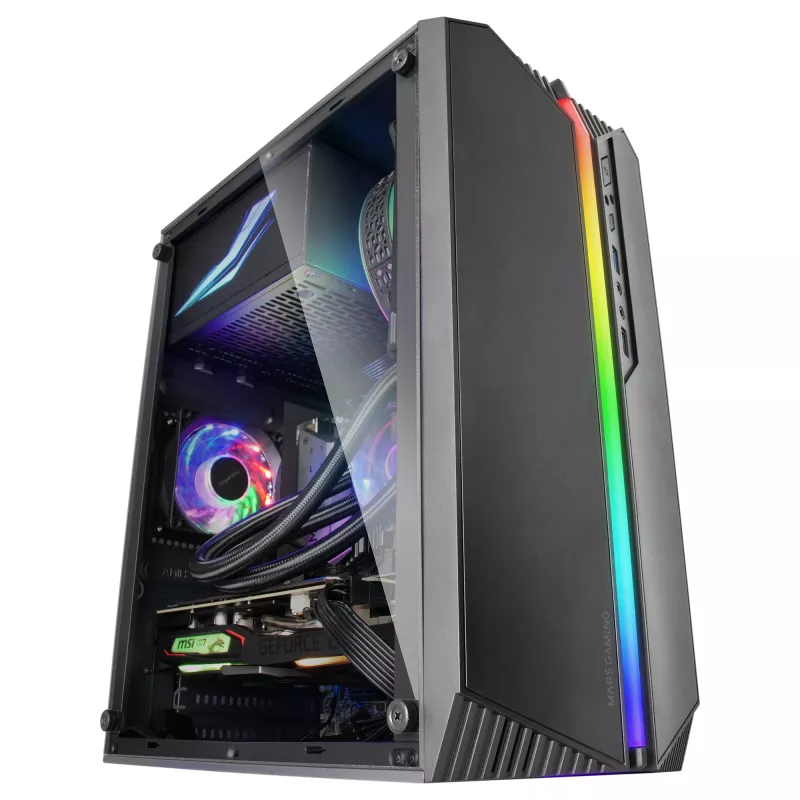 Mars Gaming MC-S1 Czarna Kompaktowa Obudowa Gamingowa Micro-ATX Oświetlenie ARGB 12 Trybów Wentylator FRGB Pełne Okno Boczne