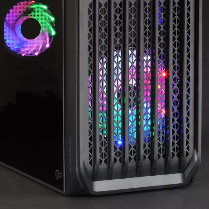 Mars Gaming MC-S2 Czarna Kompaktowa Obudowa Gamingowa Micro-ATX z 2 wentylatorami FRGB Rainbow, przednią kratką i pełnym panelem bocznym