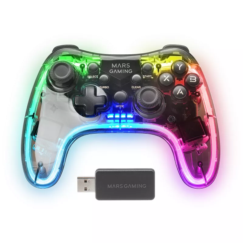 Mars Gaming MGP-24 Bezprzewodowy Gamepad 2.4GPRO Neon RGB Podwójna Wibracja Haptyczna Analogowe Drążki Kontroler dla PC PS3 PS4 XBOX360 Raspberry Pi Mac Android