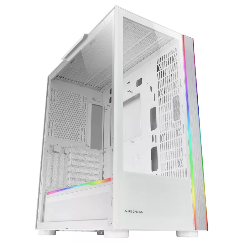 Mars Gaming MC-ULTRA biały Custom XXL E-ATX Gaming Tower Dual ARGB LED Stripes Dual Tempered Glass Windows Dual Vertical Camera Structure