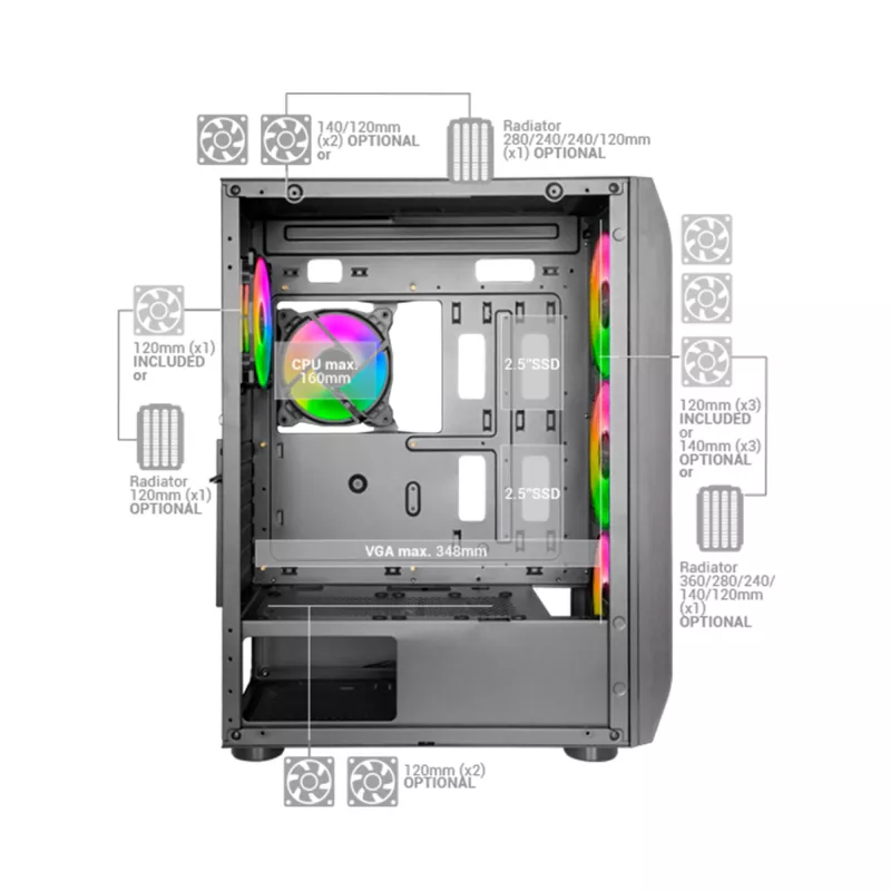 Mars Gaming MC-KX biały Premium E-ATX Gaming Tower FREEZER CPU System 5 Ultra-quiet ARGB Fans ARGB kontroler and RF kontroler Mesh Front